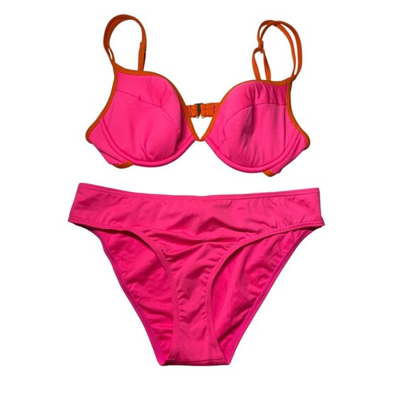 Kate Spade New York Size L Contrast Solids Underwire Bikini – Pink & Orange NEW - Picture 1 of 11
